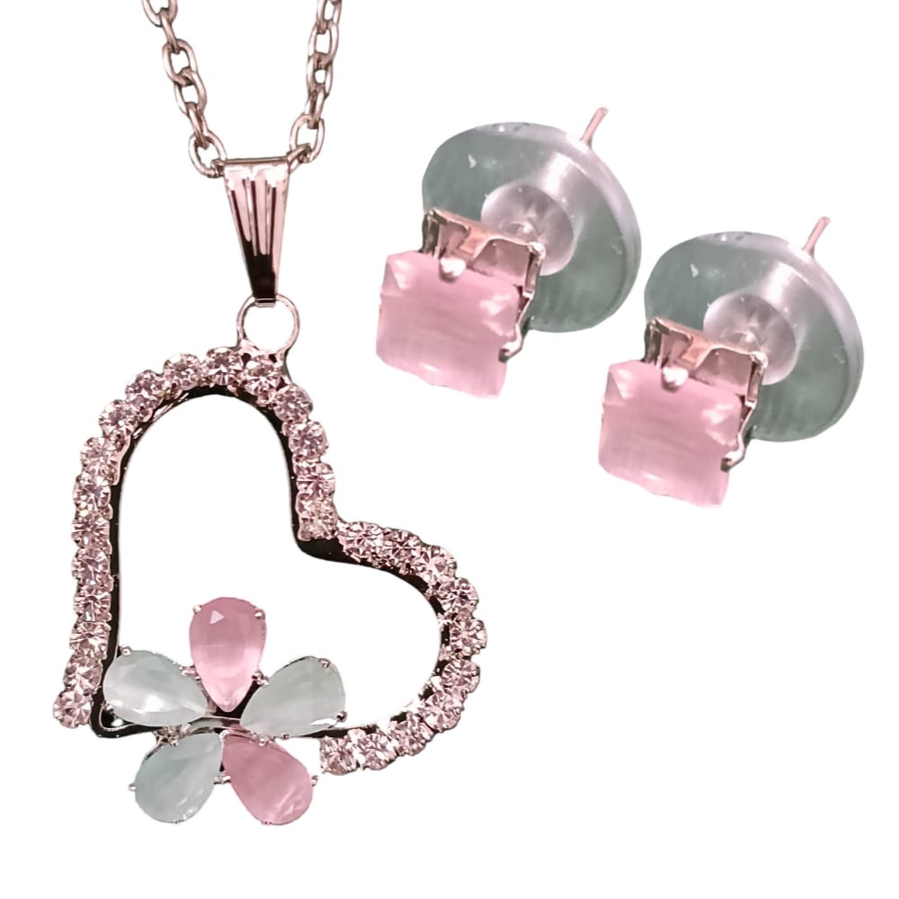 Heart Pendant Chain With Earring Combo 1