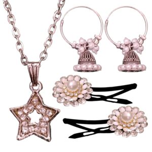 Star Necklace with Jhumka and Clips Combo 1
