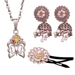 Butterfly Necklace with Jhumka and Clip Combo 1