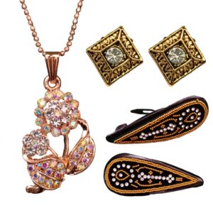 Leaf Pendant Chain Set with Hair Clips Combo 1