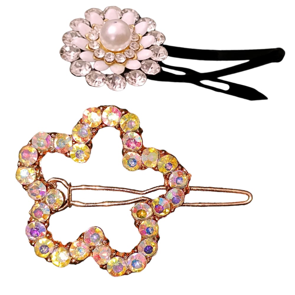 White Flower Necklace Set with Hair Clips Combo 3