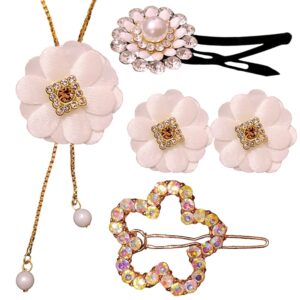 White Flower Necklace Set with Hair Clips Combo 1
