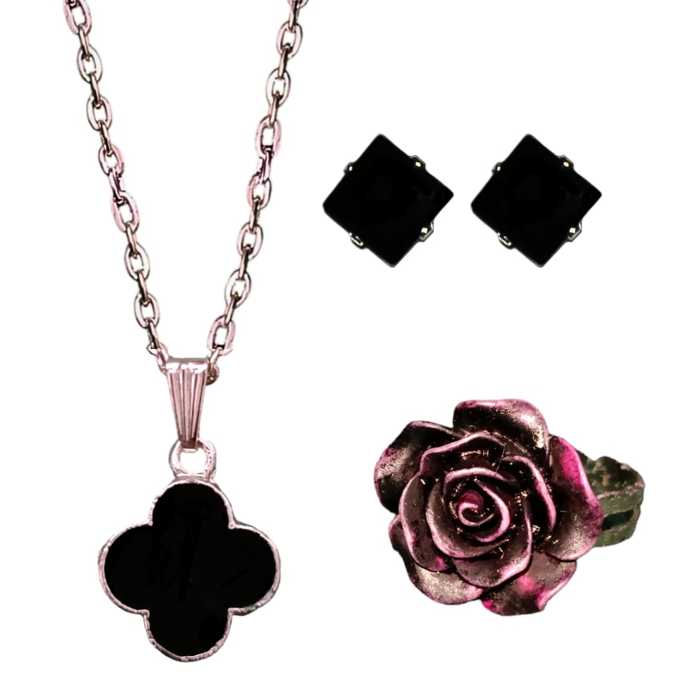 Silver Chain With Black Pendant Combo Set 1