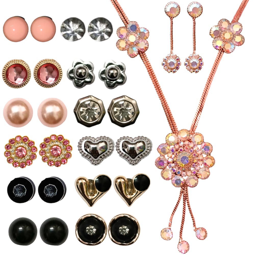 Gold Necklace Set with Twelve Earring Set Combo 1