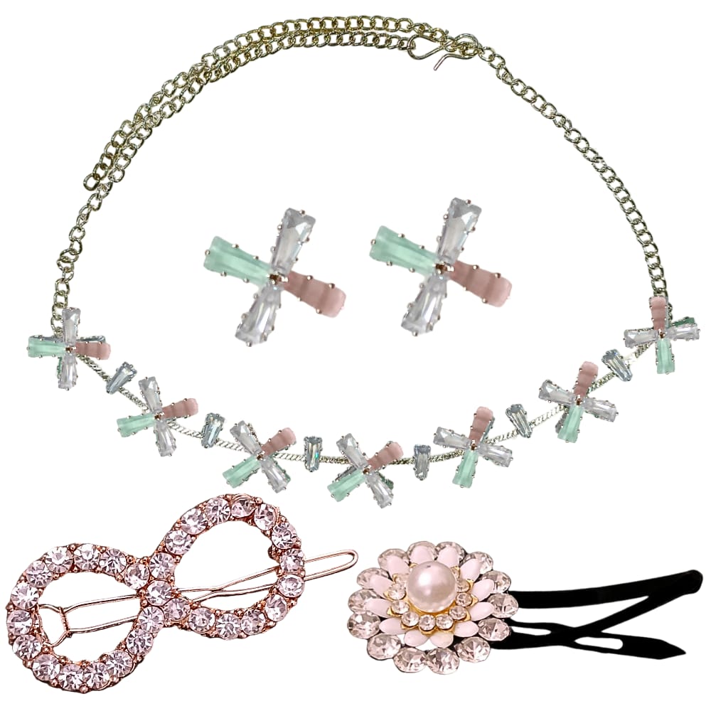 Colorful Choker Set with Hair Clips Combo 1