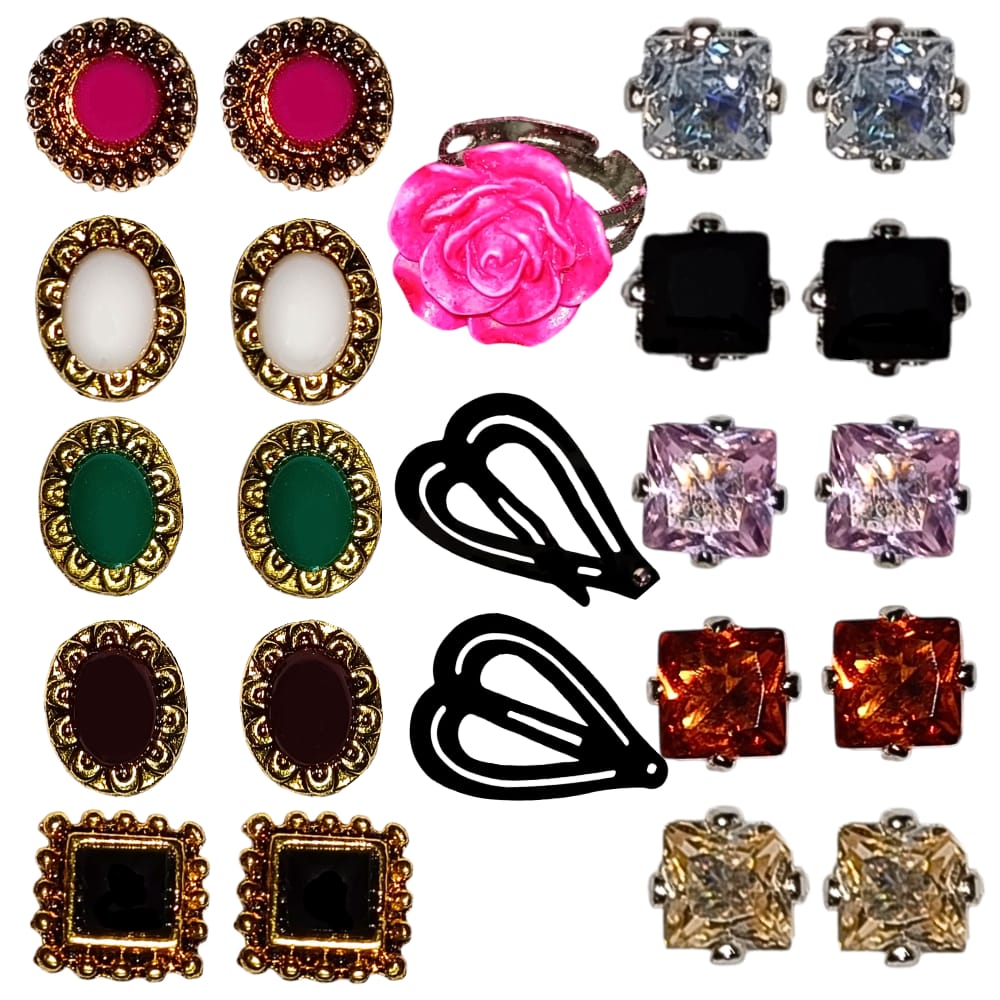 Stylish Stud Earring with Clips and Ring Combo 1