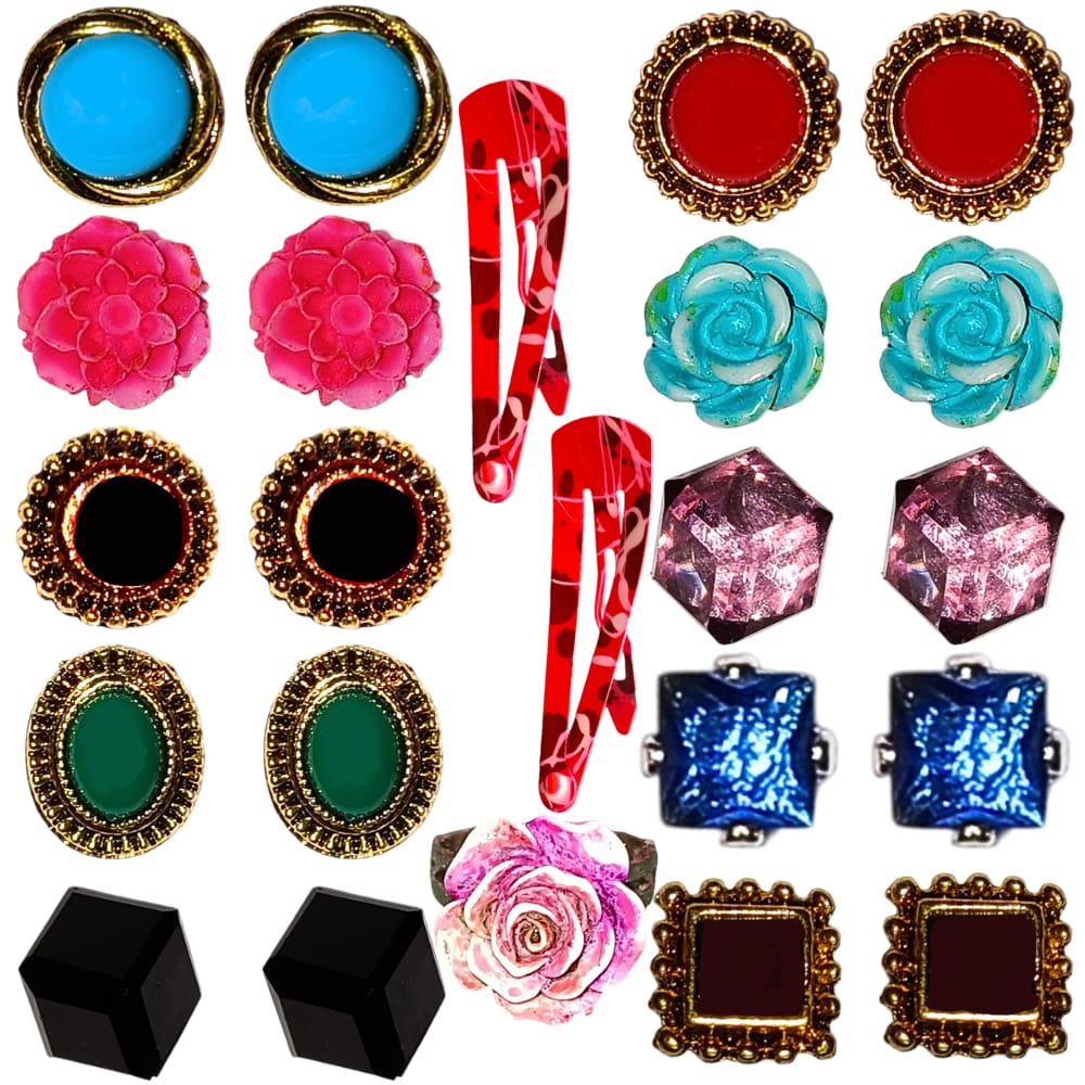 Modern Stud Earrings with Clips and Ring Combo 1